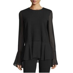 Theory Lexanda C Idol Black Bell-Sleeve Peplum Blouse Top